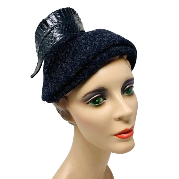 Vintage 1950s Navy Wool Architectural Cap Colby Hat main image 11